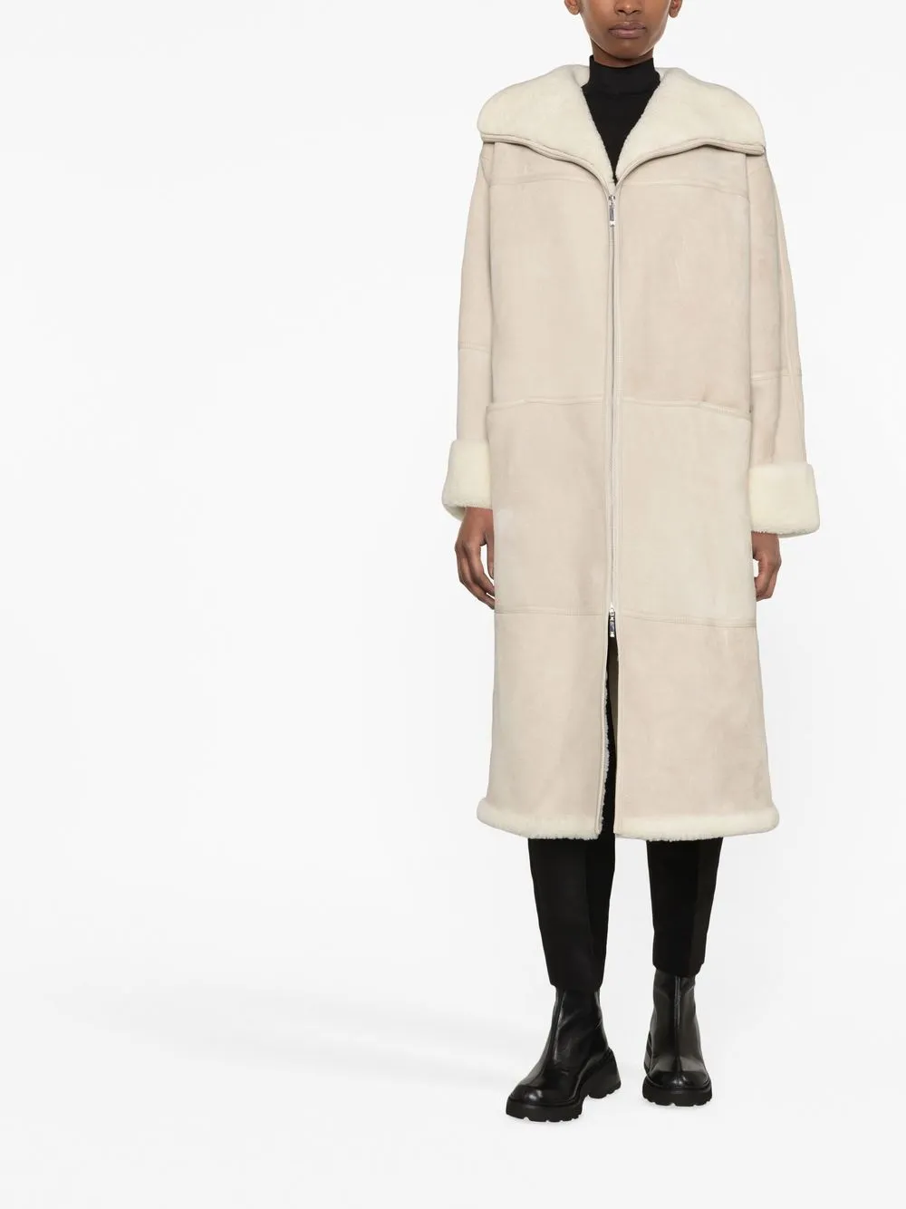 Shop Totême Shearling Midi Coat In Neutrals