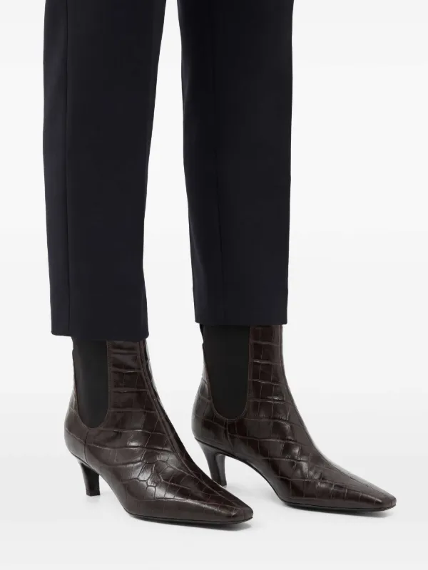 TOTEME croco-embossed mid-heel Boots | Brown | FARFETCH