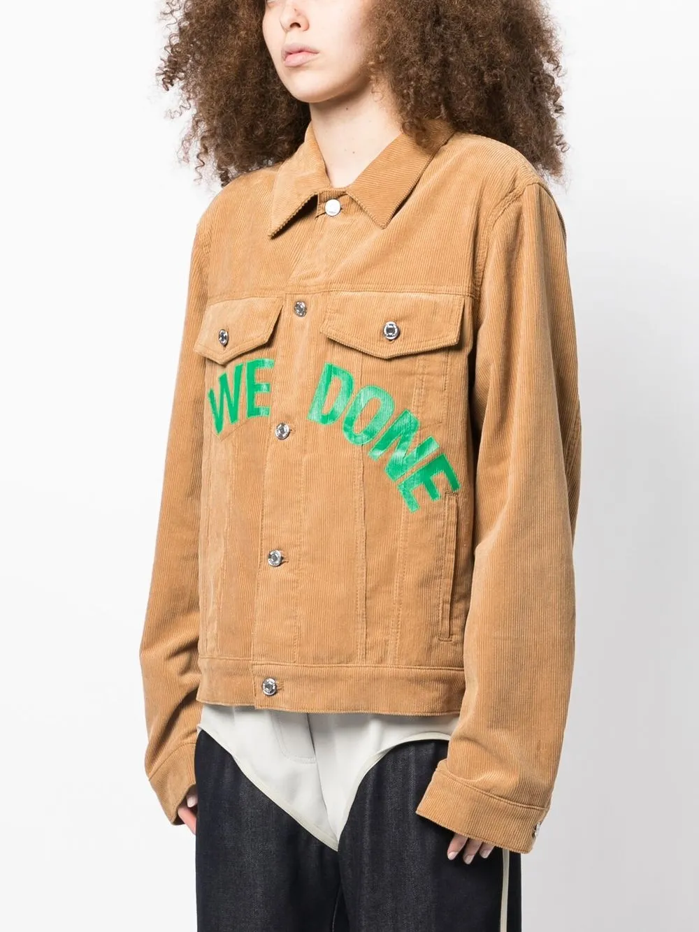 We11 Done Logo-print Corduroy Jacket In Braun | ModeSens