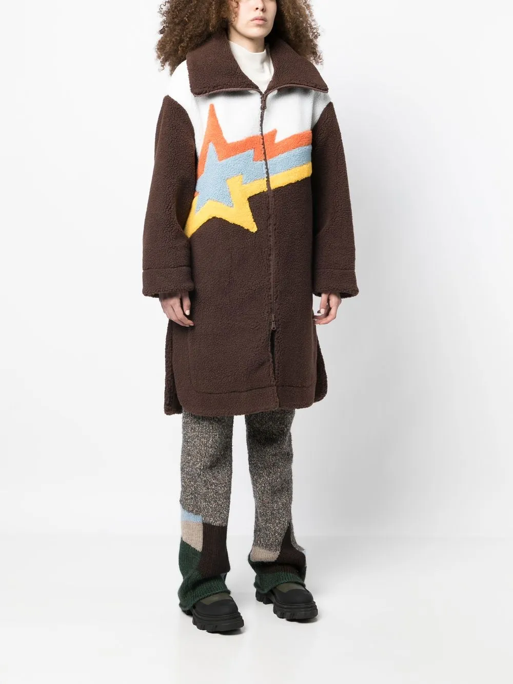 Bapy By *a Bathing Ape® Embroidered-logo Fleece Coat In Brown