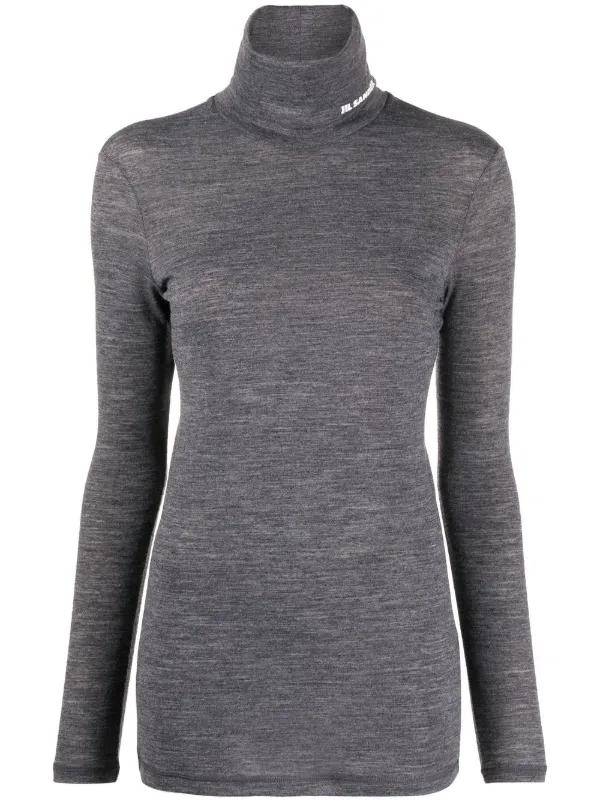 Jil Sander logo-print roll-neck Top | Grey | FARFETCH