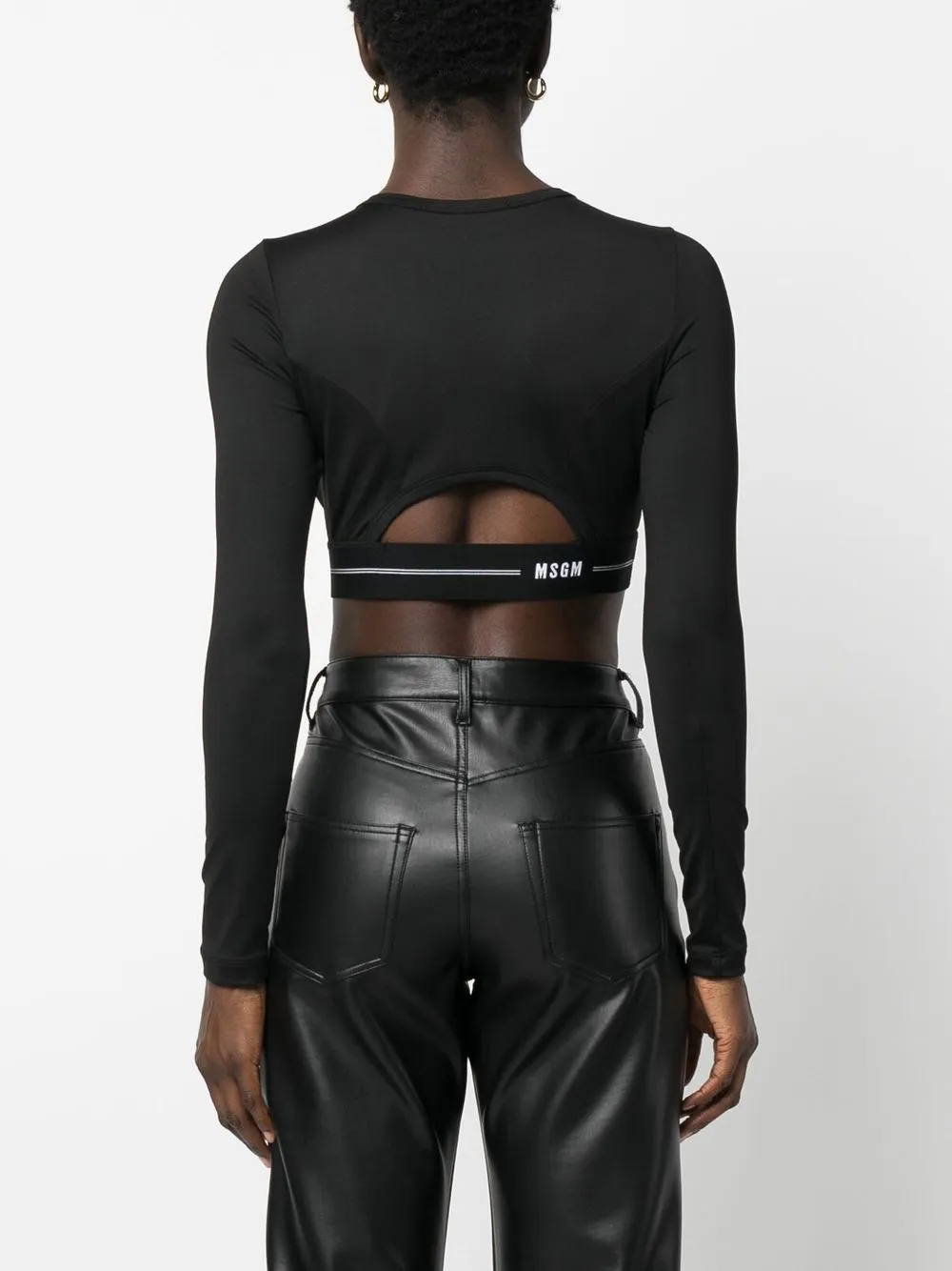 Msgm Long Sleeve Crop Top In 黑色
