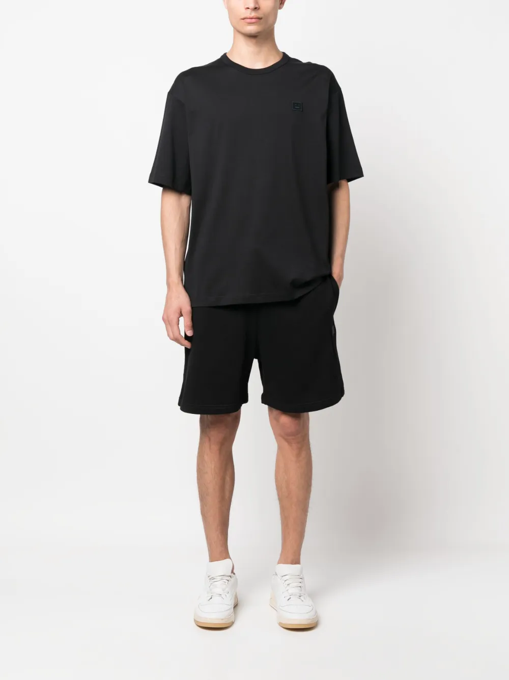 Acne Studios Face-patch cotton track shorts - Zwart