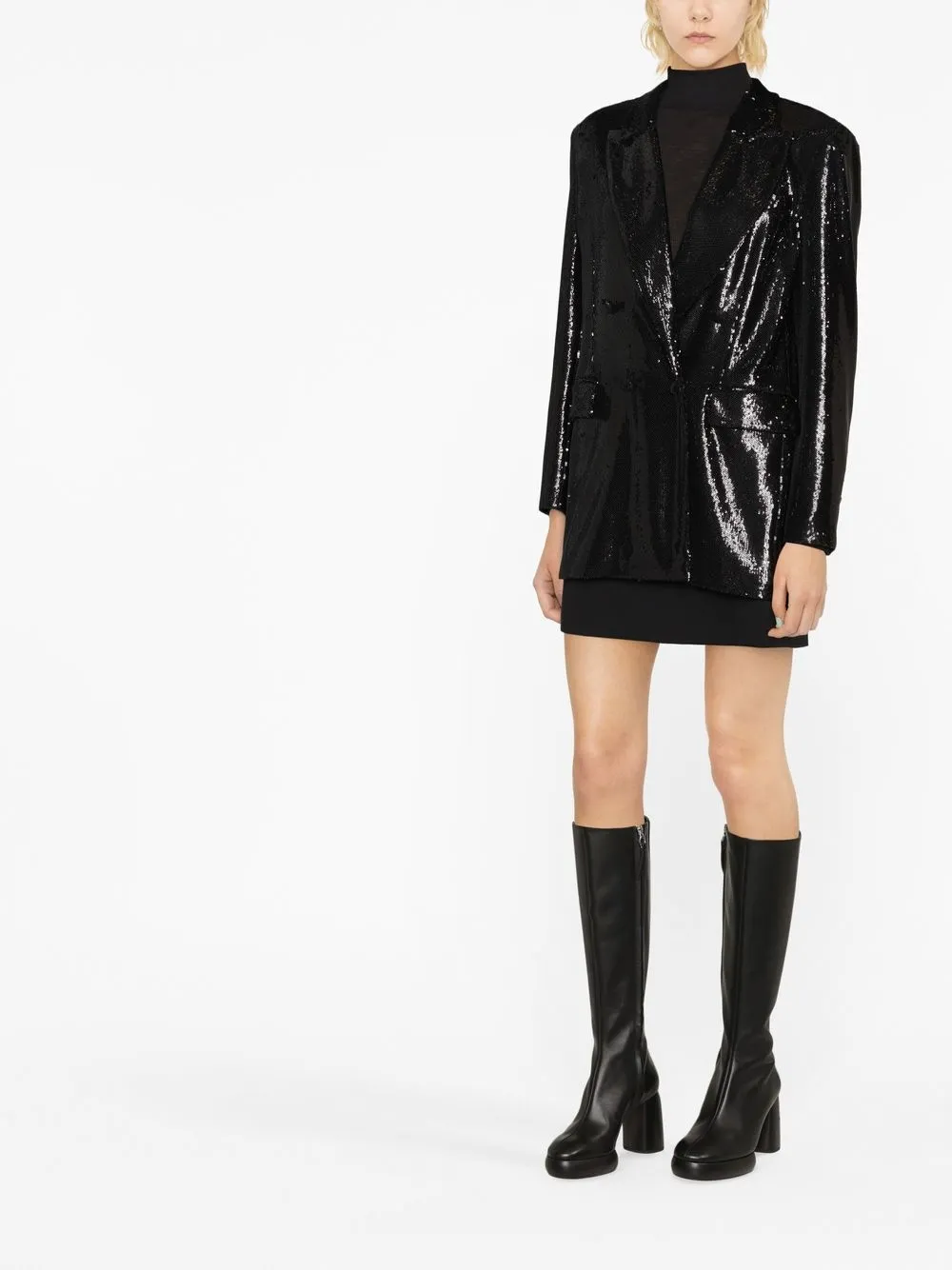 P.a.r.o.s.h Sequinned Double-breasted Blazer In Black