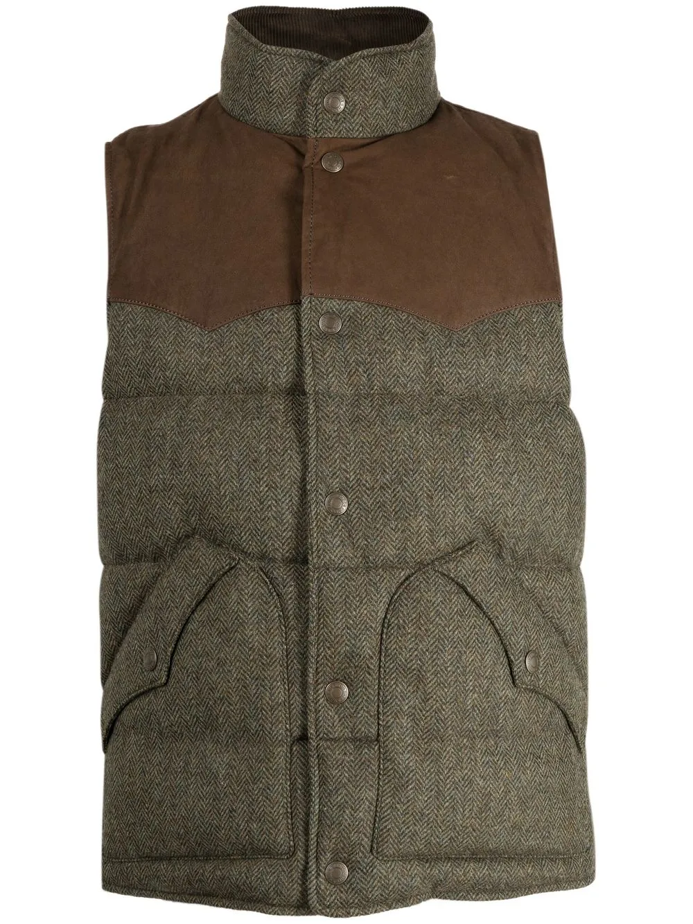 

Man On The Boon. check-patterned tweed gilet - OLIVE