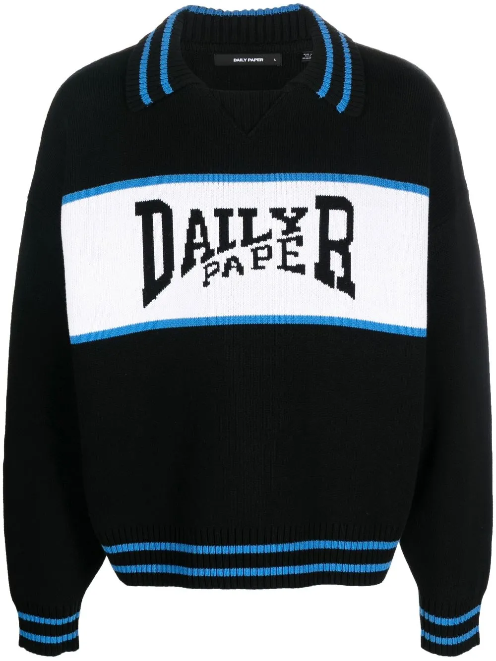 

Daily Paper logo intarsia-knit cotton jumper - Black