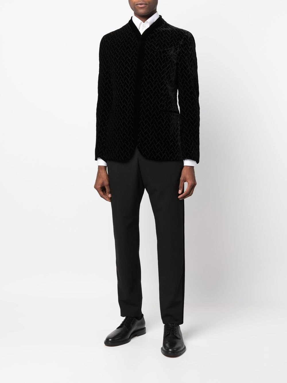 Giorgio Armani patterned-jacquard Collarless Blazer - Farfetch