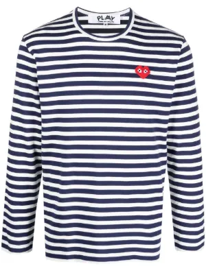 Comme Des Garçons Play ストライプ ハートパッチ Tシャツ | ブラック