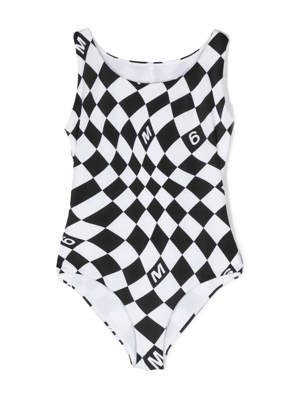 

MM6 Maison Margiela Kids chequered logo-print swimsuit - Black