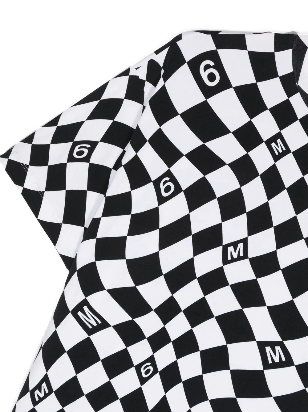 Mm6 Maison Margiela Warp Check Pattern Cotton T-shirt In Black