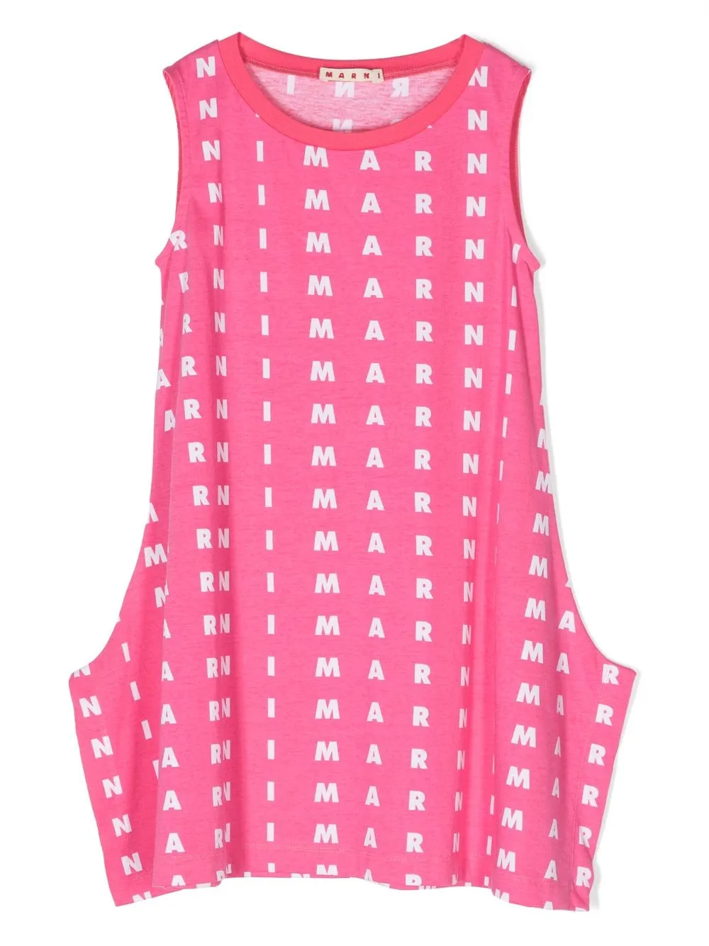 

Marni Kids vestido sin mangas con monograma estampado - Rosado