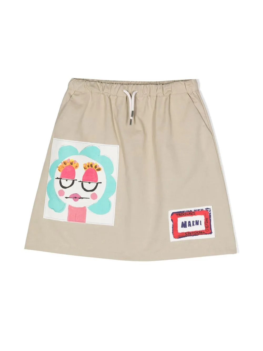 Marni Kids' Mg107f Skirt  Beige Gabardine Skirt With Printed Face