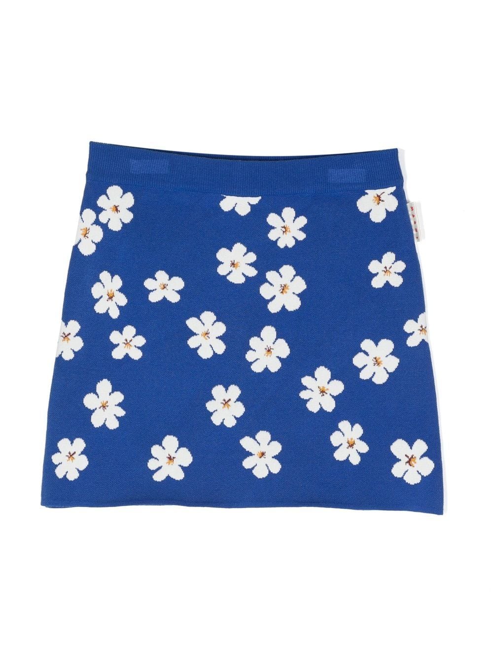 Shop Marni Knitted Floral Mini Skirt In Blue
