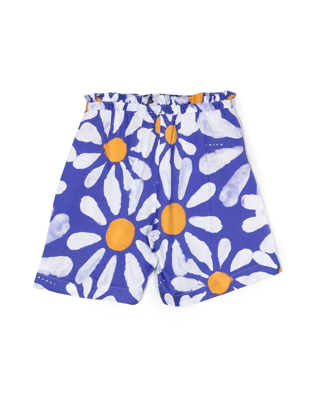 Shop Marni Ruffle-trim Daisy-print Shorts In Blue