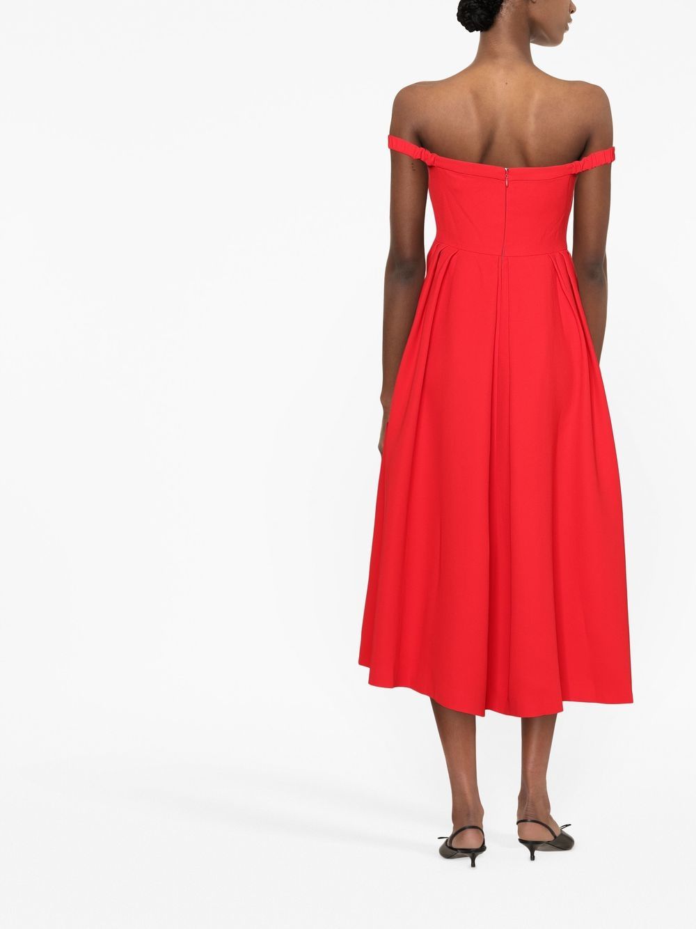 Shop Self-portrait Off-shoulder Flared Dress In Red