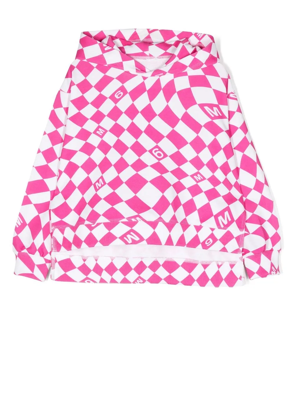 

MM6 Maison Margiela Kids warped check-pattern cotton hoodie - Pink