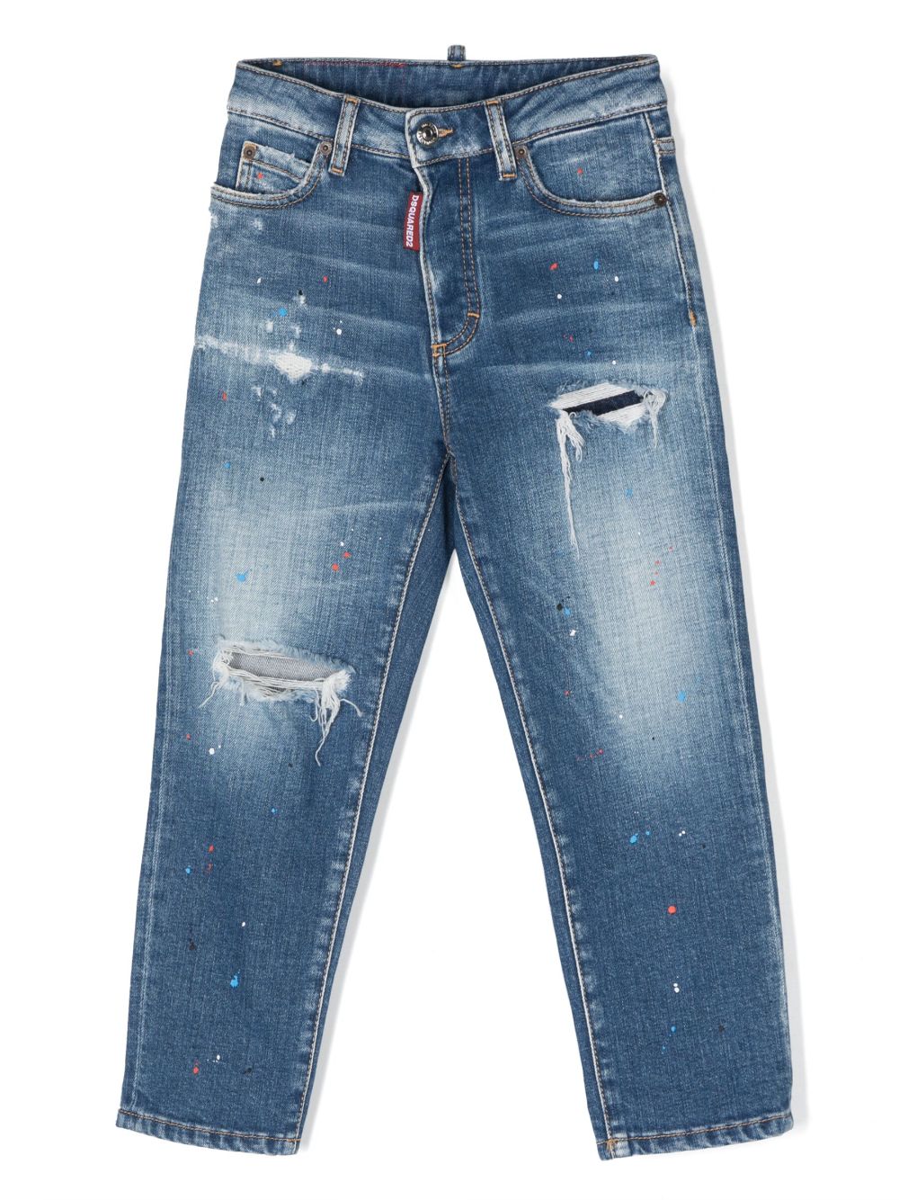 Dsquared2 Kids' Paint-splattered Ripped-detail Jeans In Blue