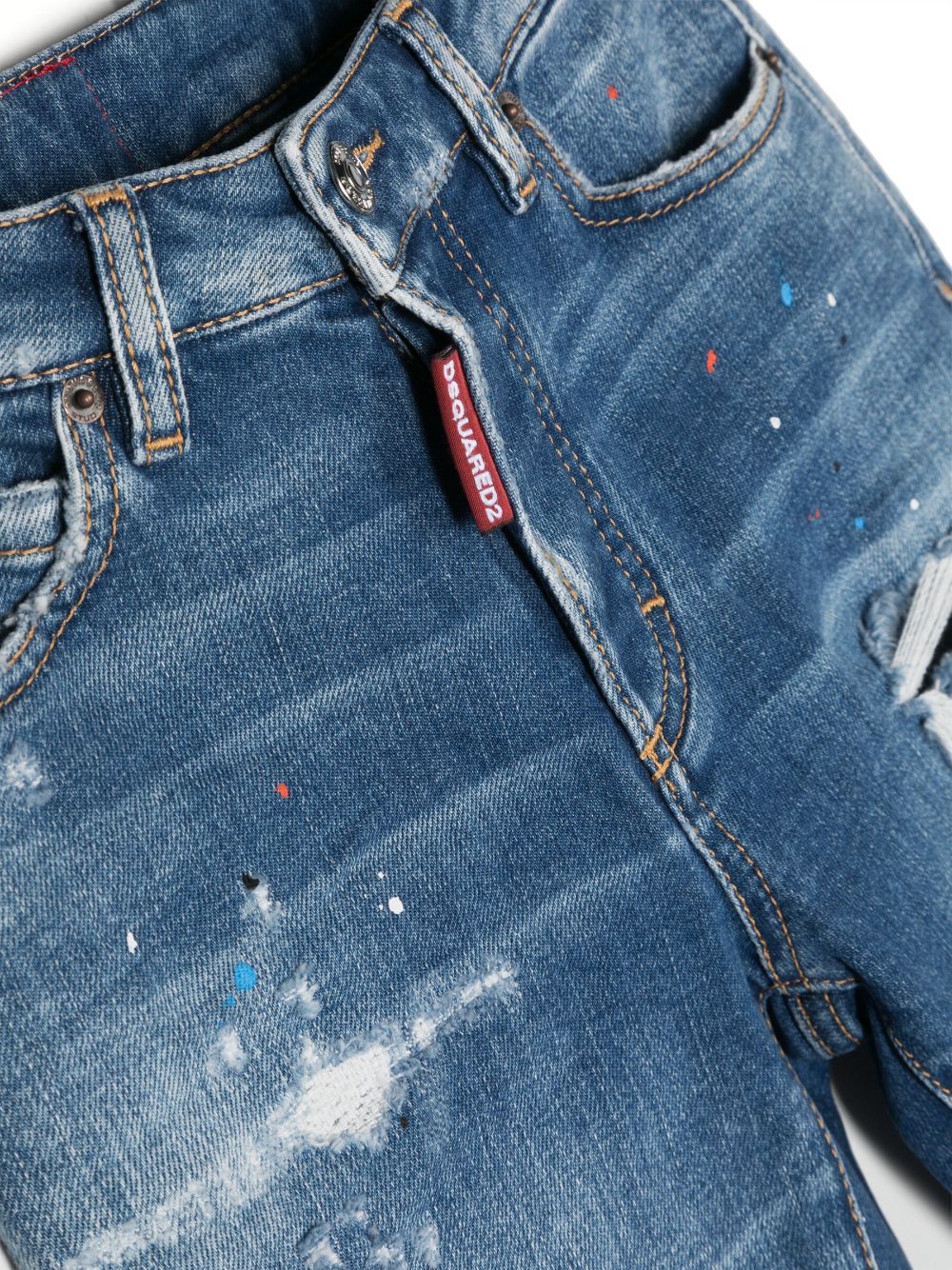 Shop Dsquared2 Paint-splattered Ripped-detail Jeans In Blue