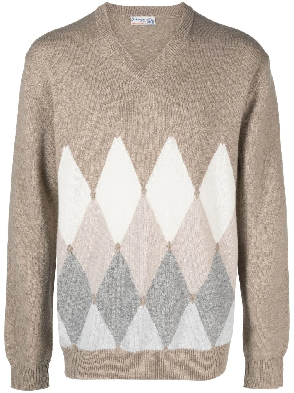 

Ballantyne argyle-check V-neck jumper - Neutrals