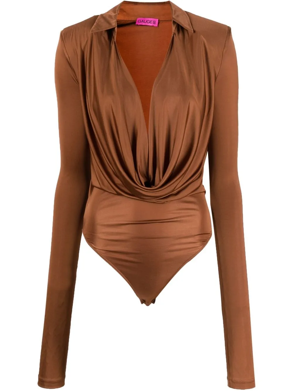 

GAUGE81 plunging cowl V-neck bodysuit - Brown