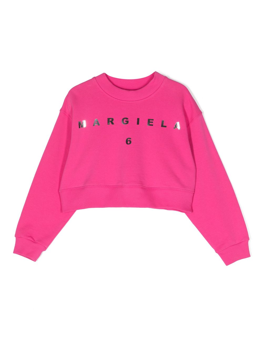 Mm6 Maison Margiela Kids' Metallic Logo-print Sweatshirt In Pink
