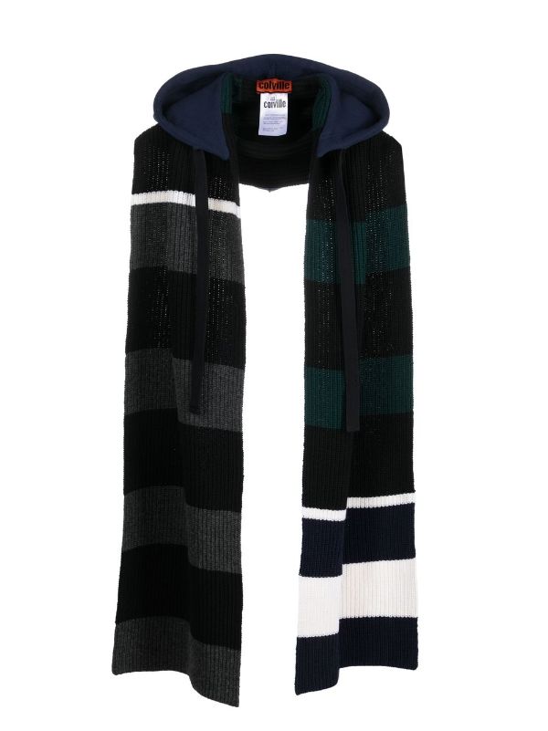 stripe-pattern wool scarf hoodie