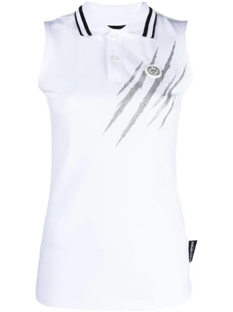 Plein Sport scratch-print sleeveless polo shirt