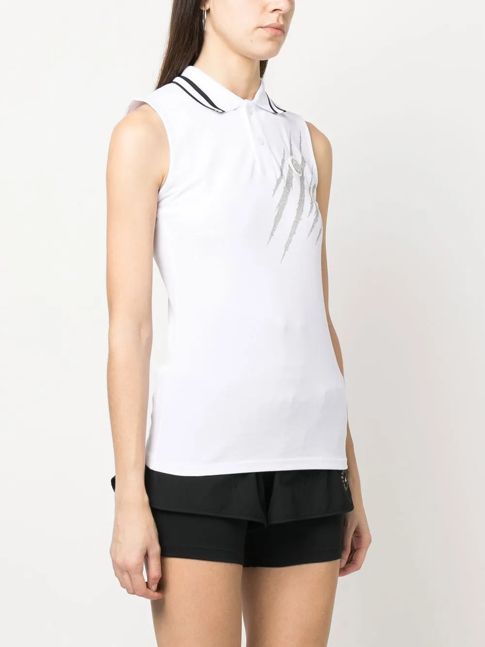 Plein Sport Scratch-print Sleeveless Polo Shirt In White