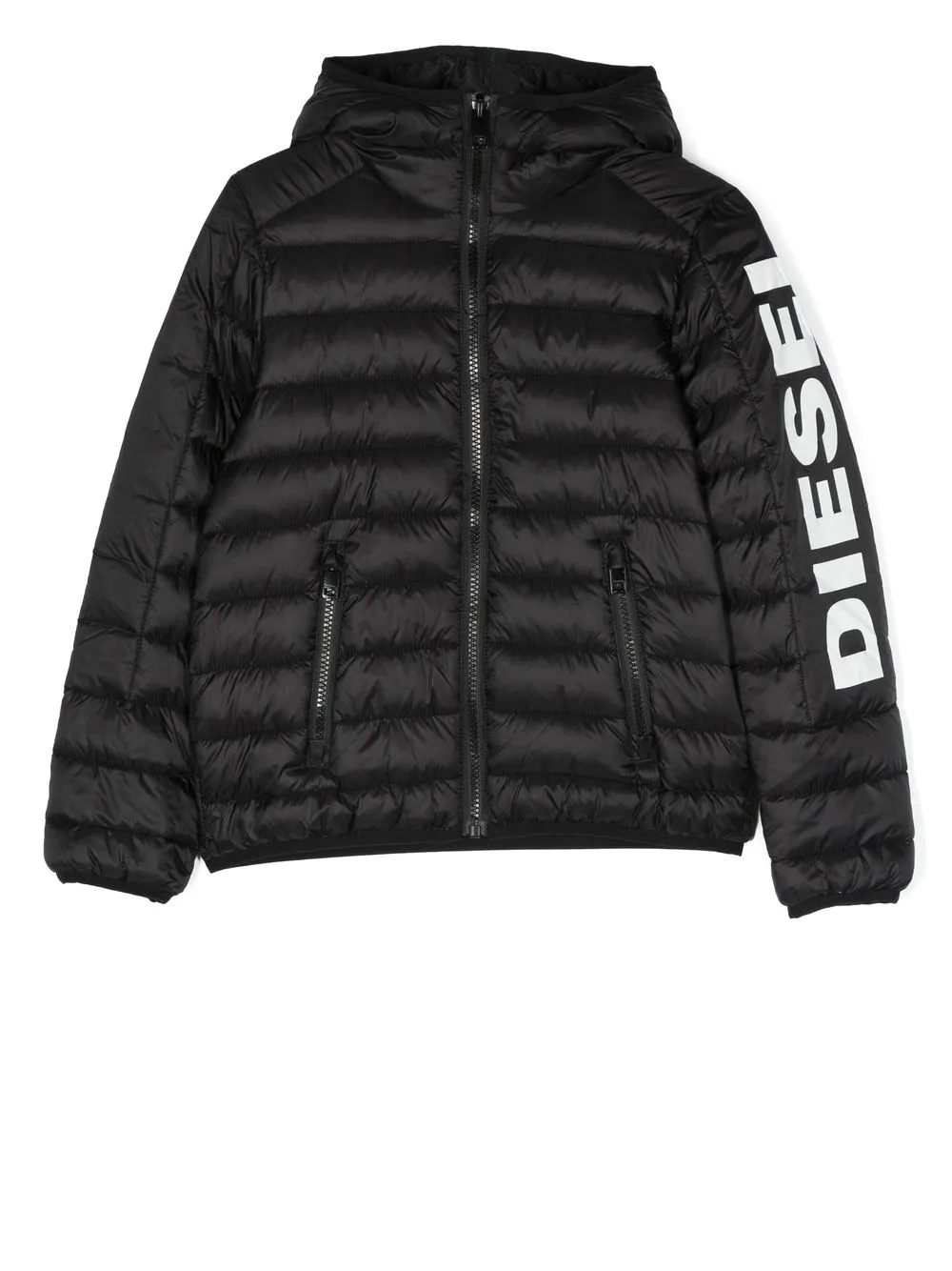 

Diesel Kids logo-print quilted hooded jacket - Black