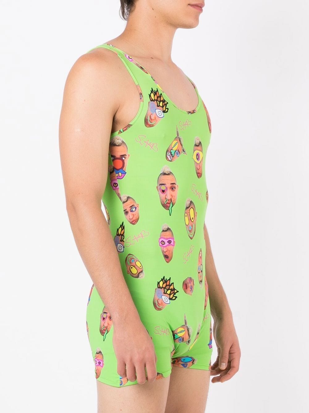 Shop Amir Slama Abstract-print Sleeveless Bodysuit In Green