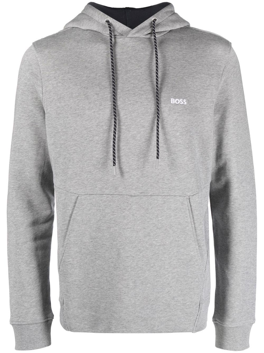 Hugo Boss Embroidered-logo Hoodie In Grey