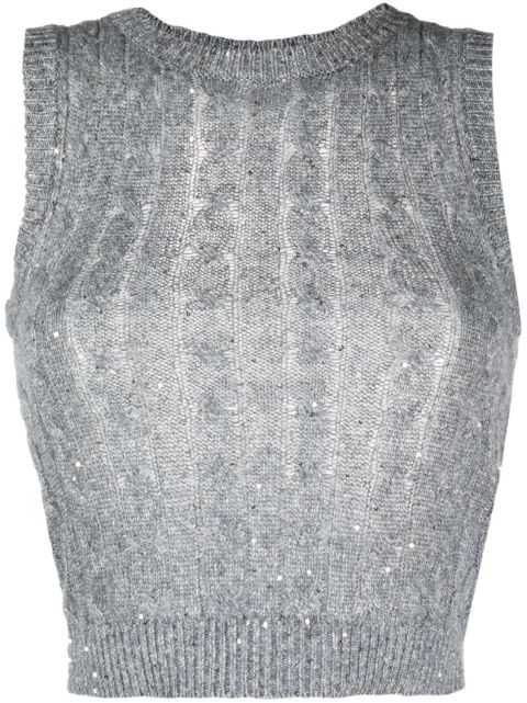 Brunello Cucinelli sequined cable-knit vest top Women