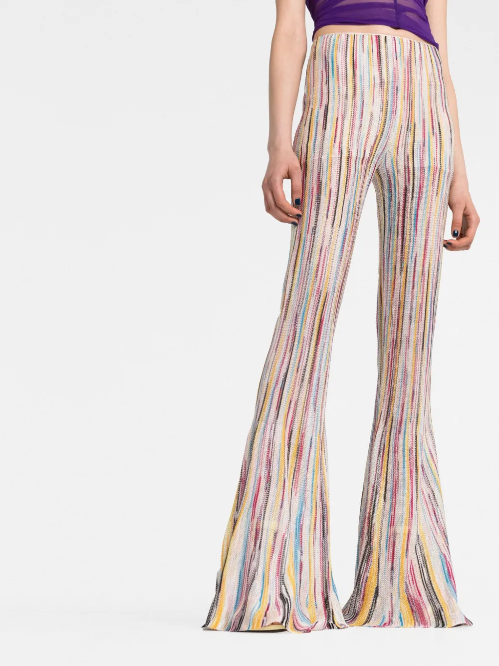 Missoni Stripe-pattern Semi-sheer Flared Trousers In Multi