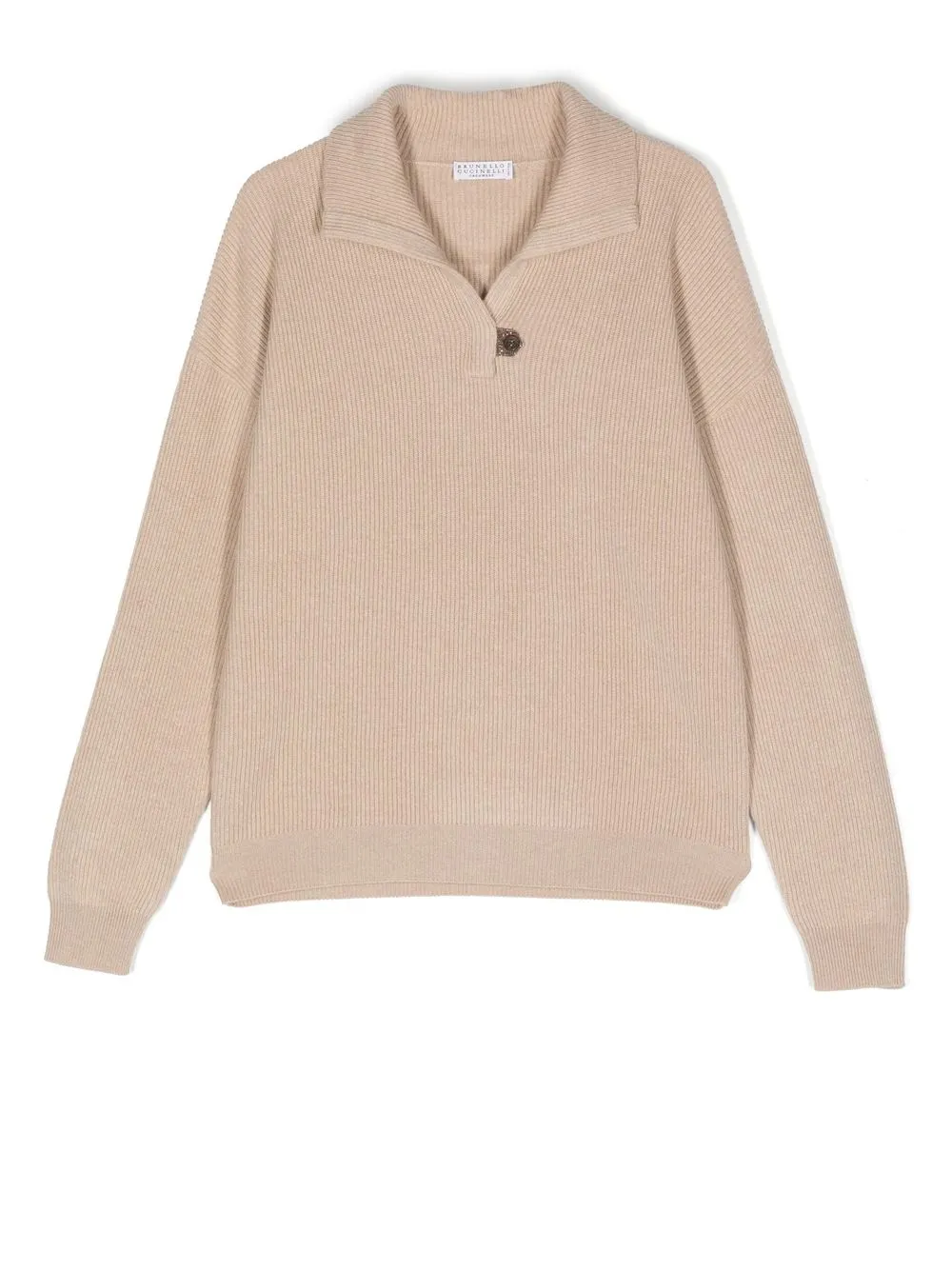 

Brunello Cucinelli Kids open-collar ribbed cashmere jumper - Neutrals