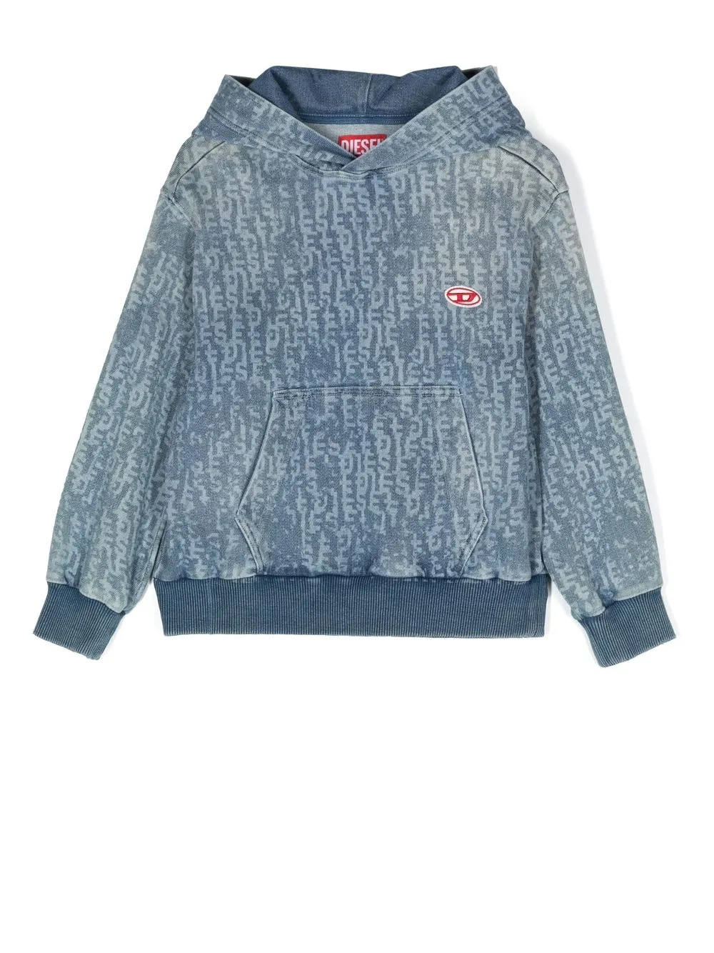 

Diesel Kids hoodie con efecto envejecido y logo en jacquard - Azul