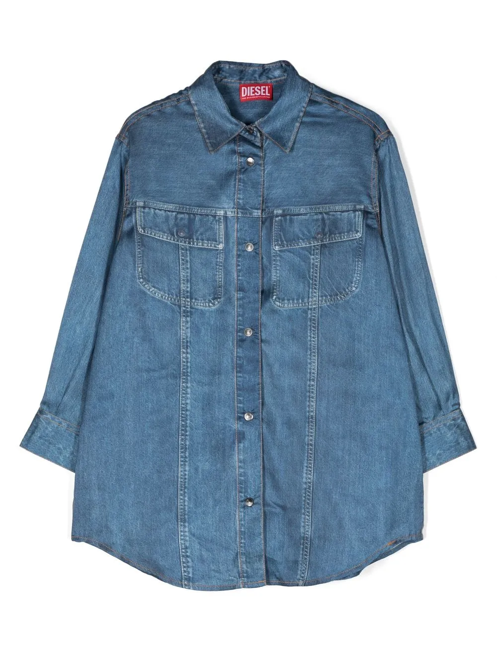 Diesel Button-down Denim Shirt In Blau