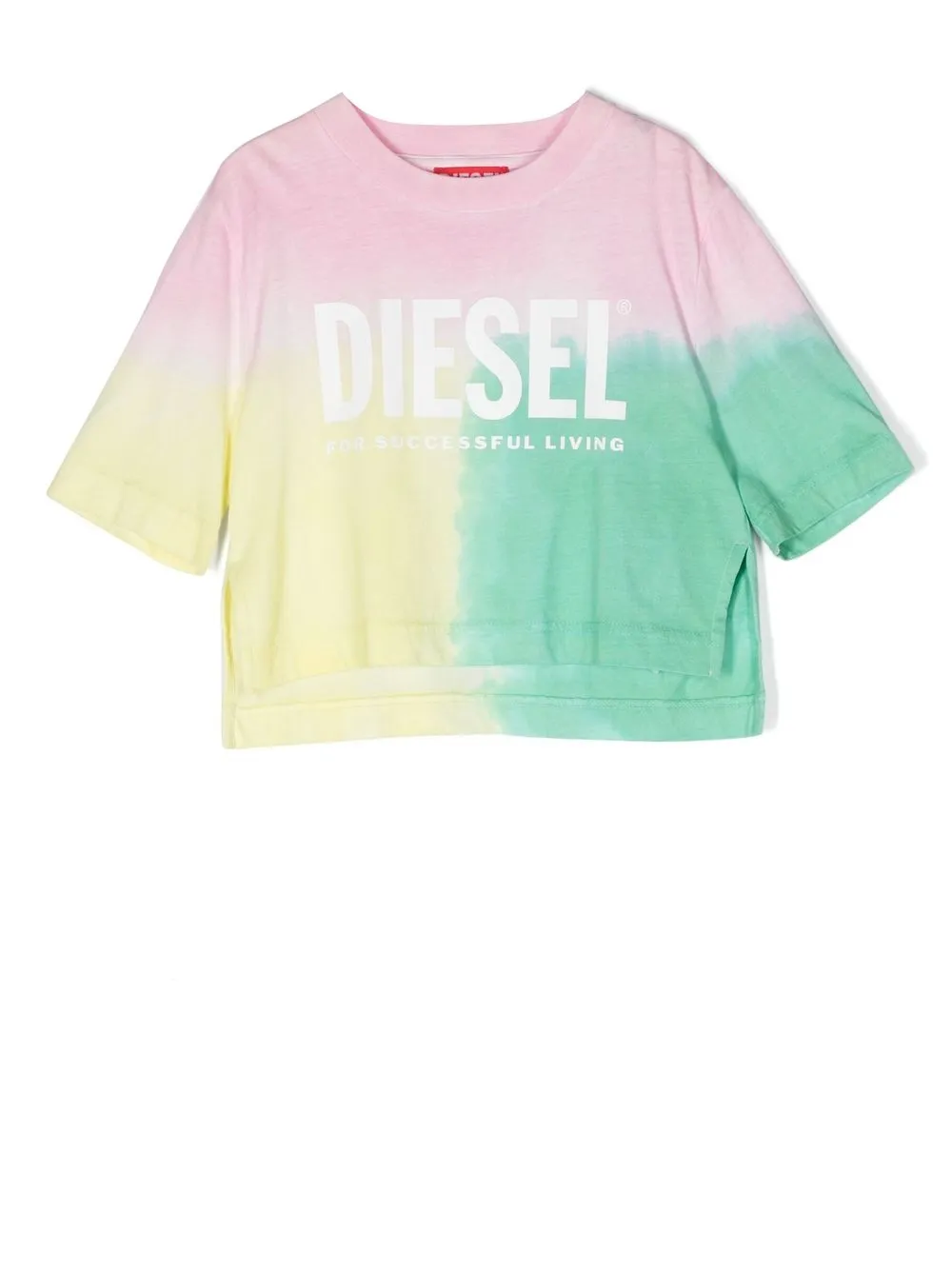 Diesel Kids' Tie-dye Logo-print T-shirt In Pink