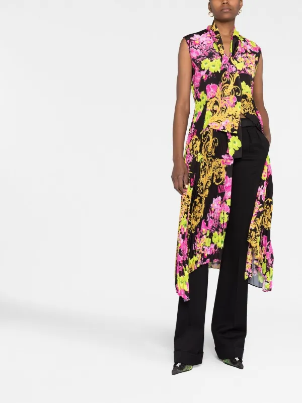 Versace Logo Orchid-print Midi Dress | Black | FARFETCH