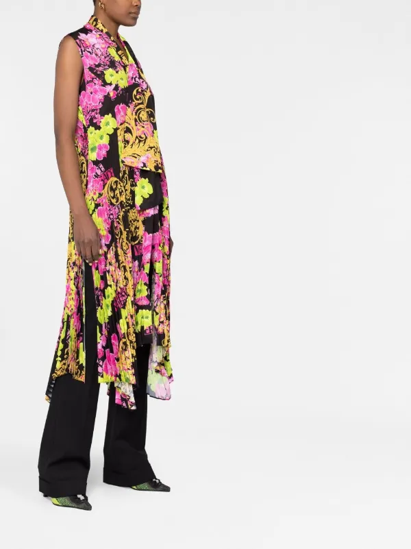 Versace Logo Orchid-print Midi Dress | Black | FARFETCH