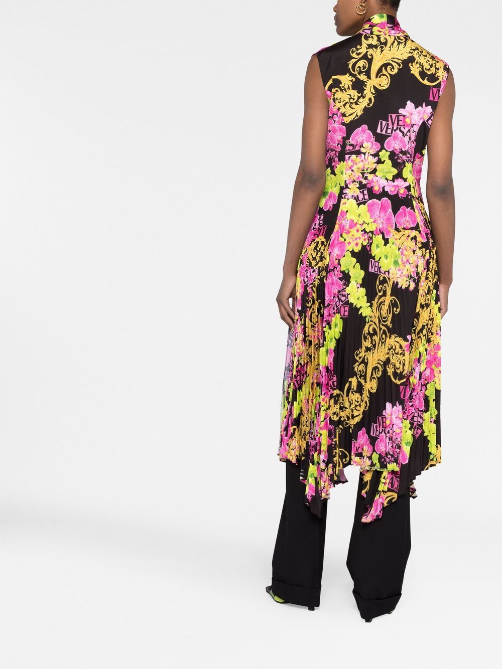 Versace Logo Orchid-print midi dress