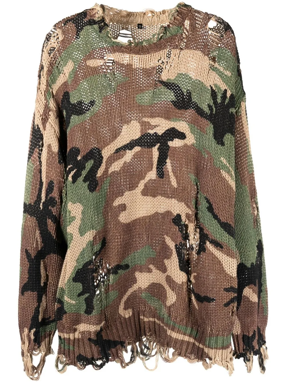 

R13 camouflage-print distressed jumper - Brown