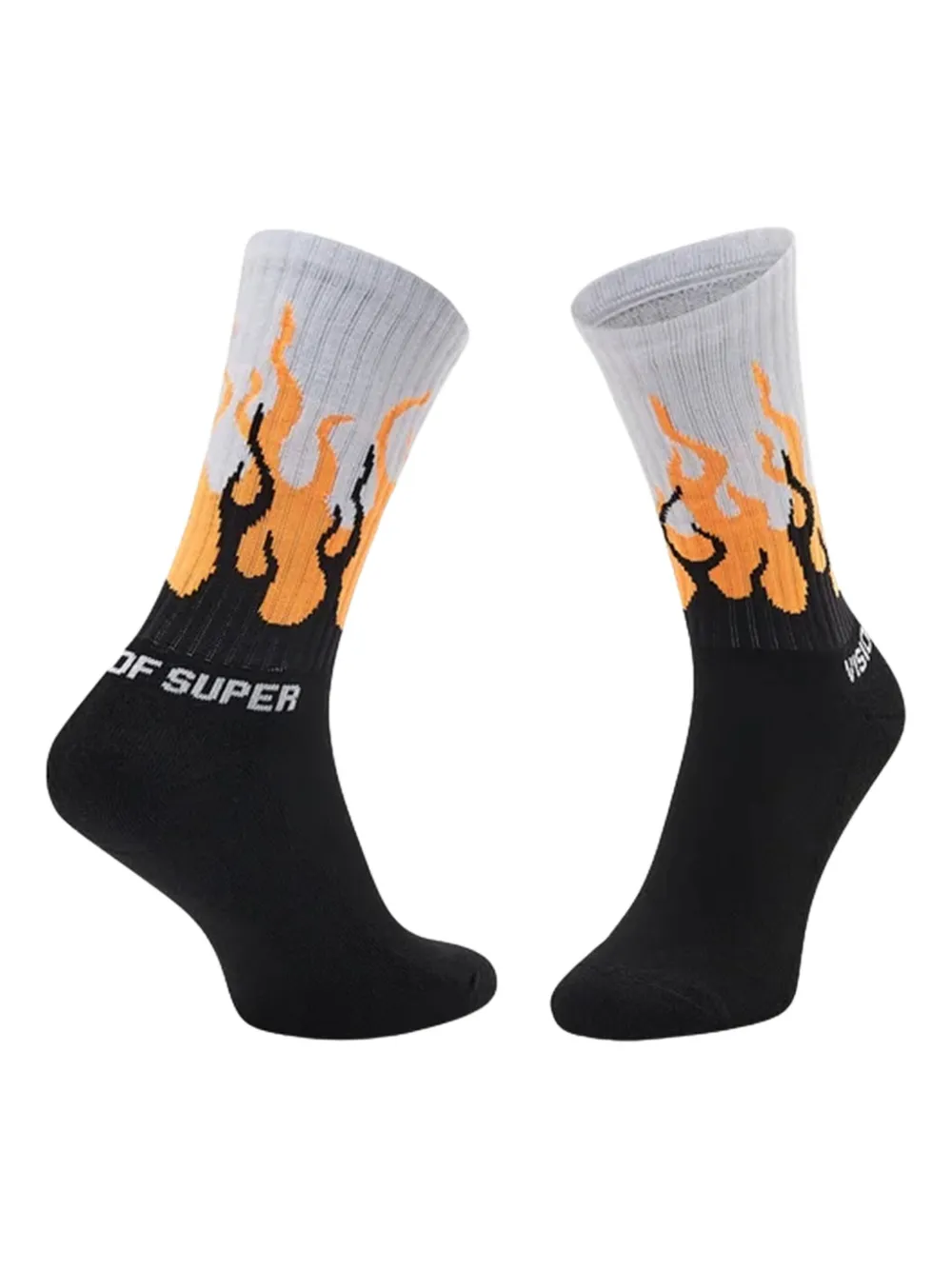 Vision Of Super Socks With Fluo Orange Flame In Black