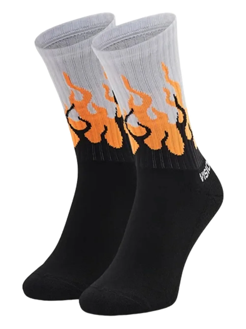 Vision Of Super Socks With Fluo Orange Flame In Black