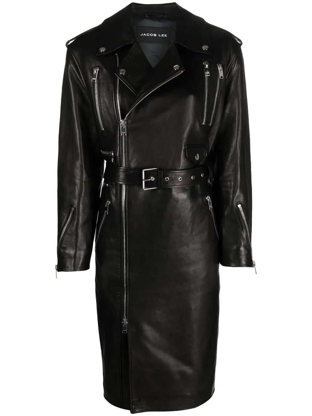 

Jacob Lee belted leather coat - Black