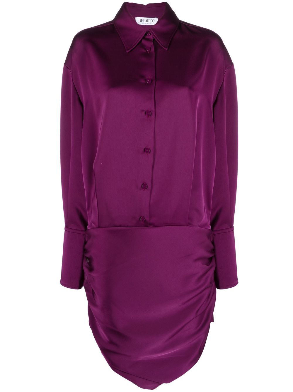 Shop Attico Hatty Satin Mini Shirtdress In Violett