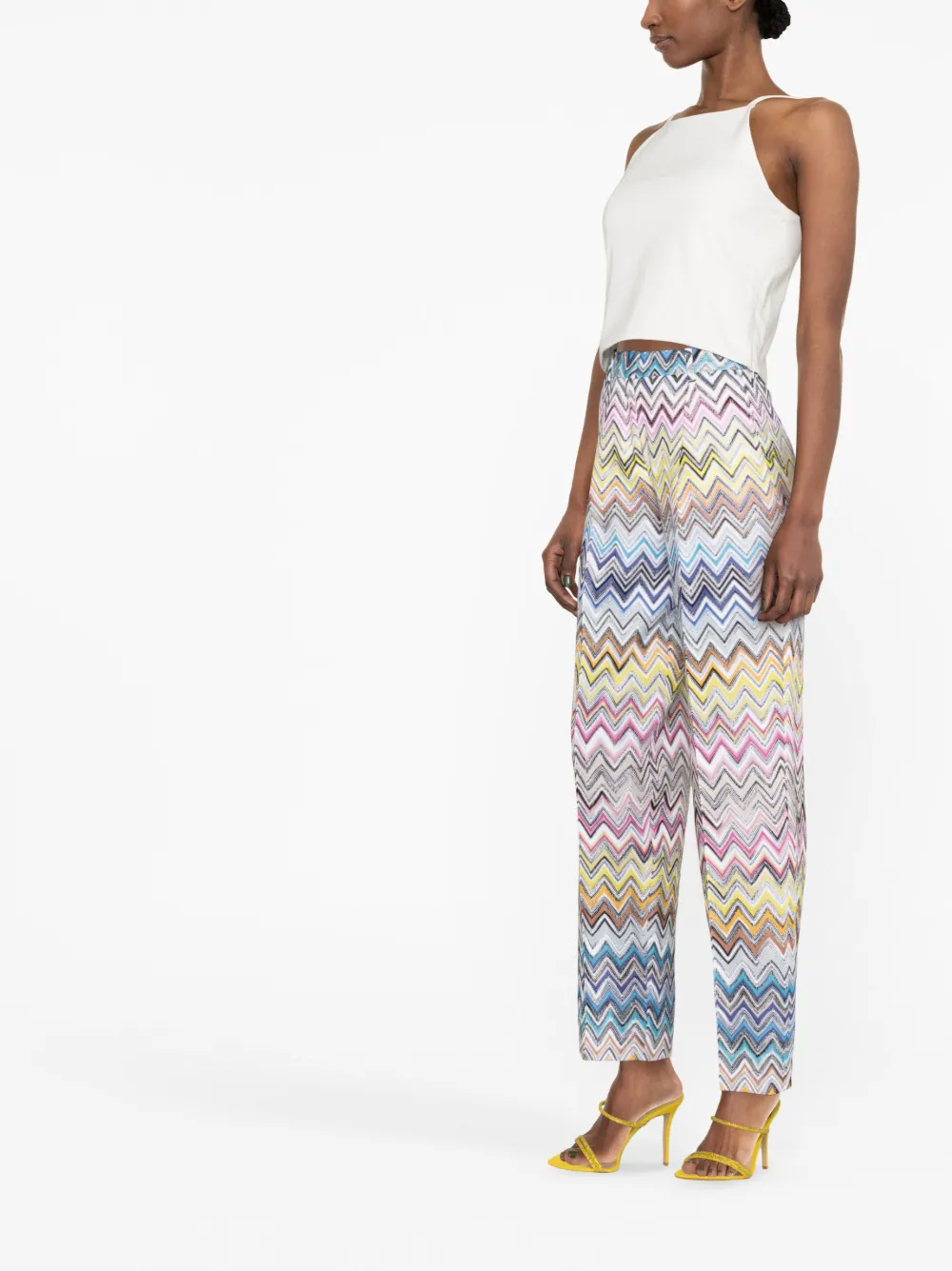 Shop Missoni High-waist Zigzag Wide-leg Trousers In Blue