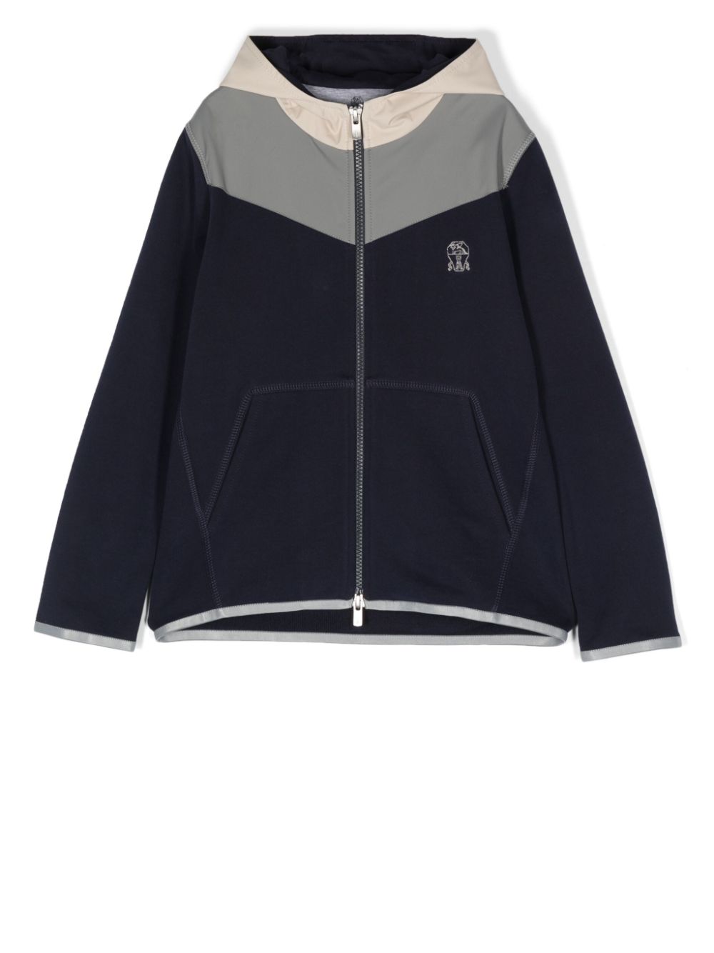 

Brunello Cucinelli Kids colour-block panelled zip-up hoodie - Blue