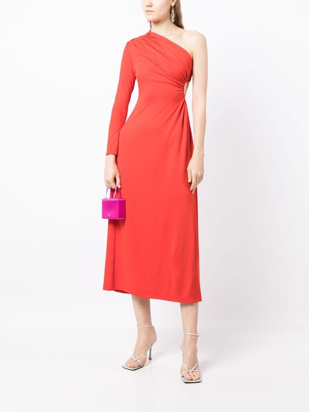 Shop Acler Stanmore One-shoulder Midi Dress In Red