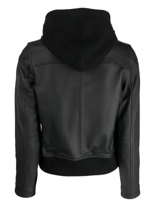 fleece-hood Leather Jacket - Farfetch