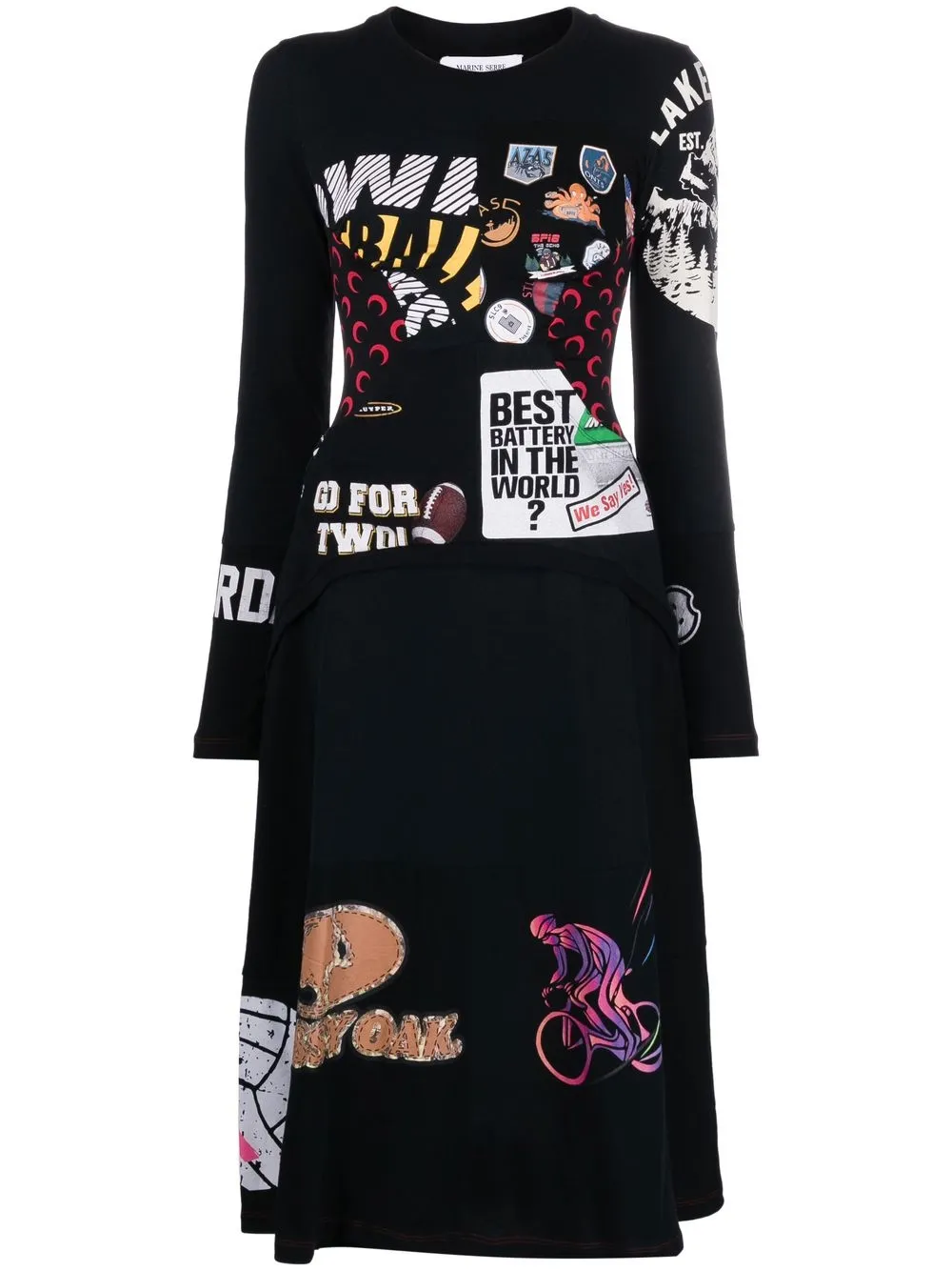 

Marine Serre vestido estilo playera con estampado gráfico - Negro